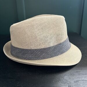 Kids Straw Fedora Hat Paper Straw Panama Style Summer Sun Hat with blue Band